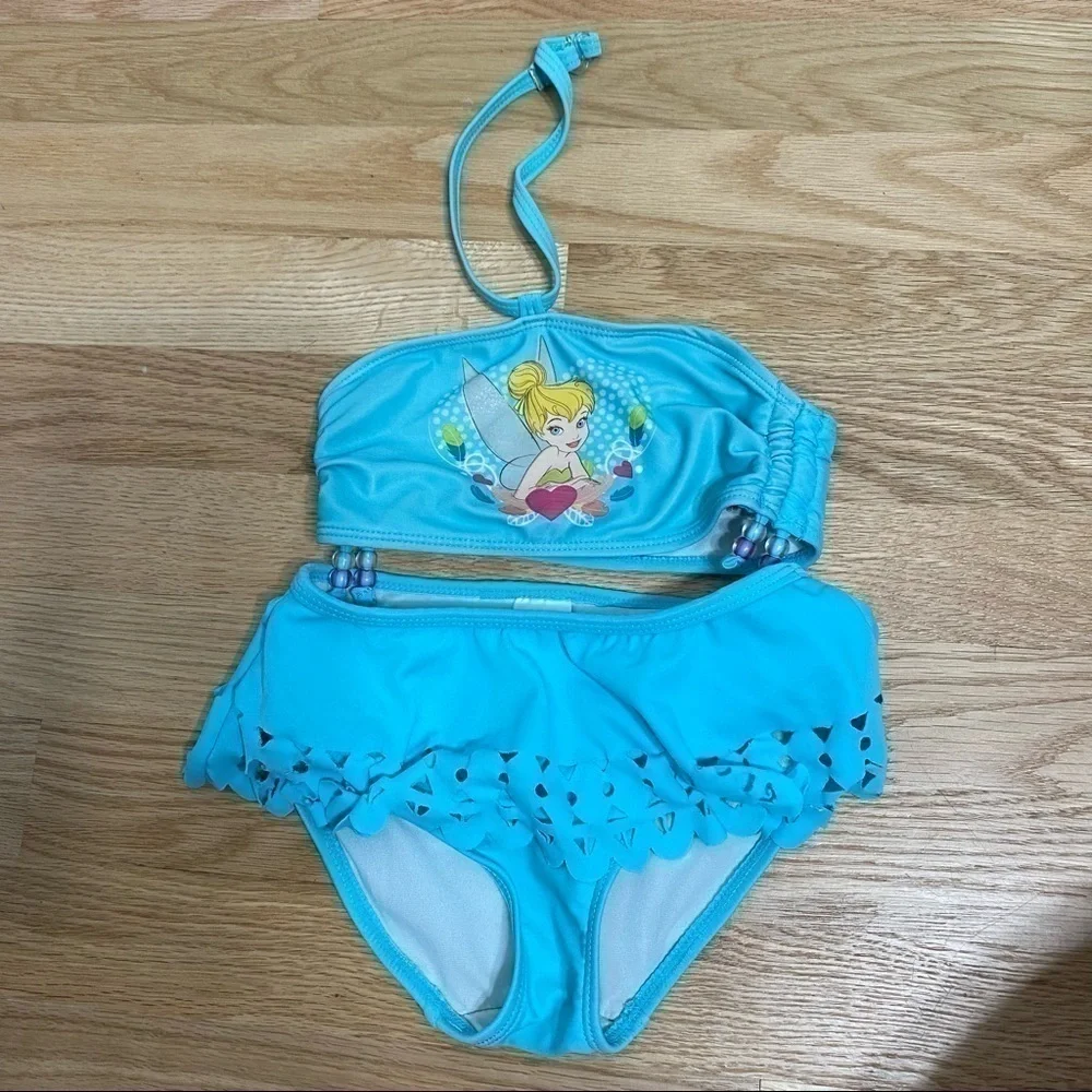 Tinker Bell Swim Suit 2 Piece Disney Store Sz 4 Girls Blue